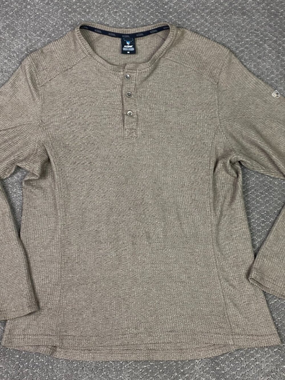 Kuhl Konflikt Henley Shirt Mens Medium Oatmeal Brown Waffle Knit Thermal